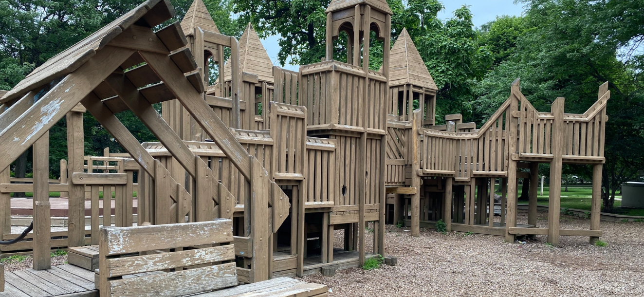 Wooden playground near store me